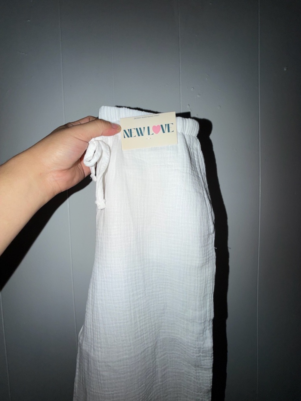 NEWLOVE White Gauze Drawstring Pants